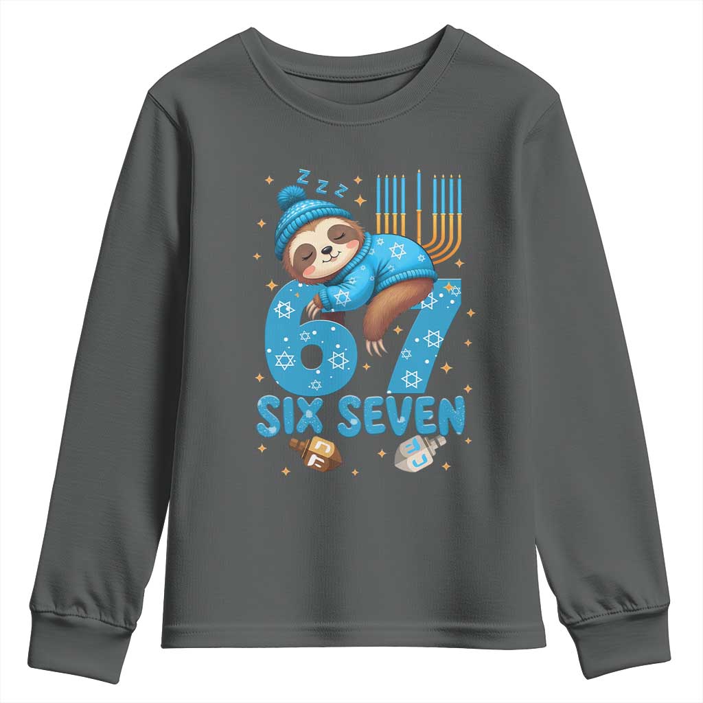 67 Six Seven Meme Youth Sweatshirt Funny Hanukkah Sloth - Wonder Print Shop