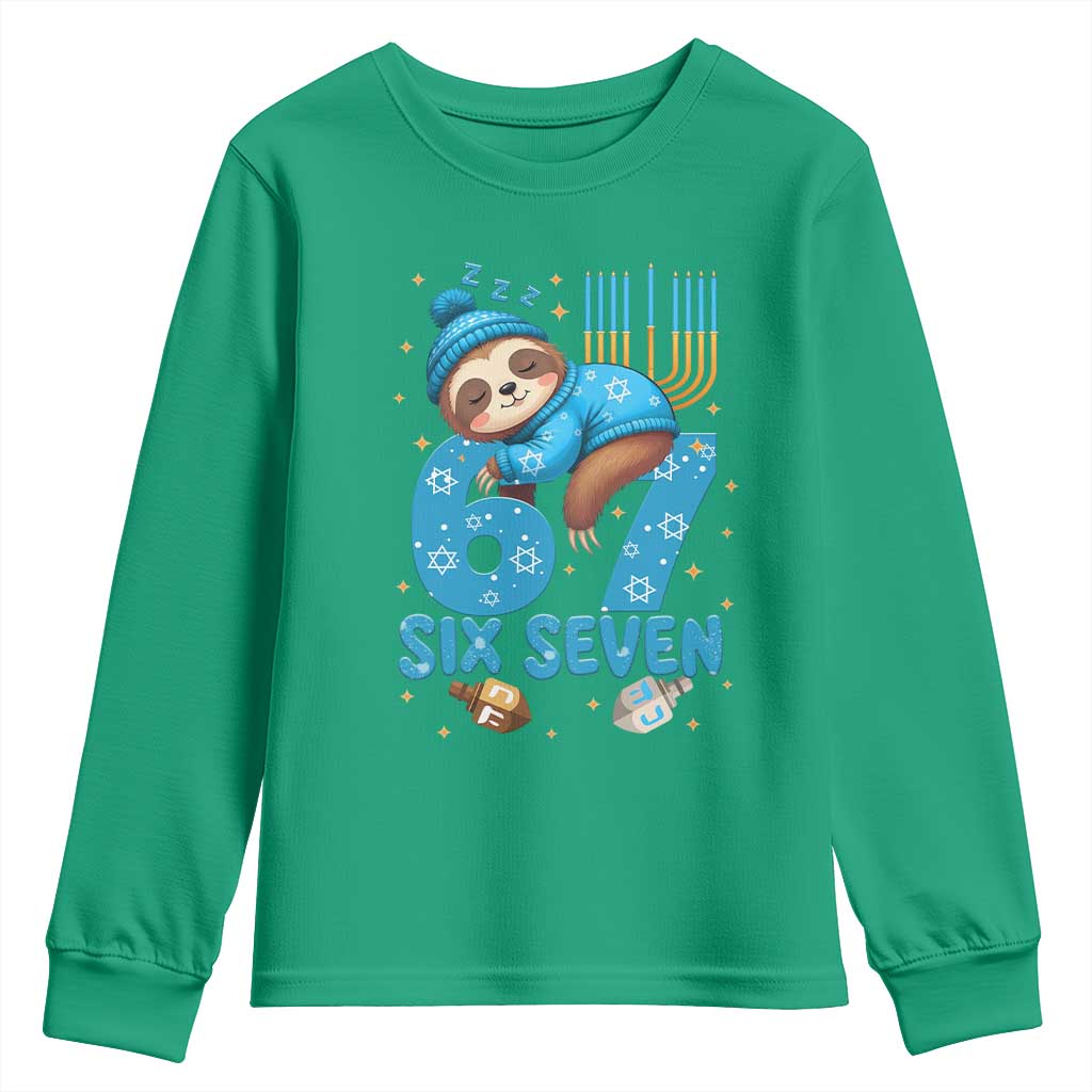 67 Six Seven Meme Youth Sweatshirt Funny Hanukkah Sloth - Wonder Print Shop