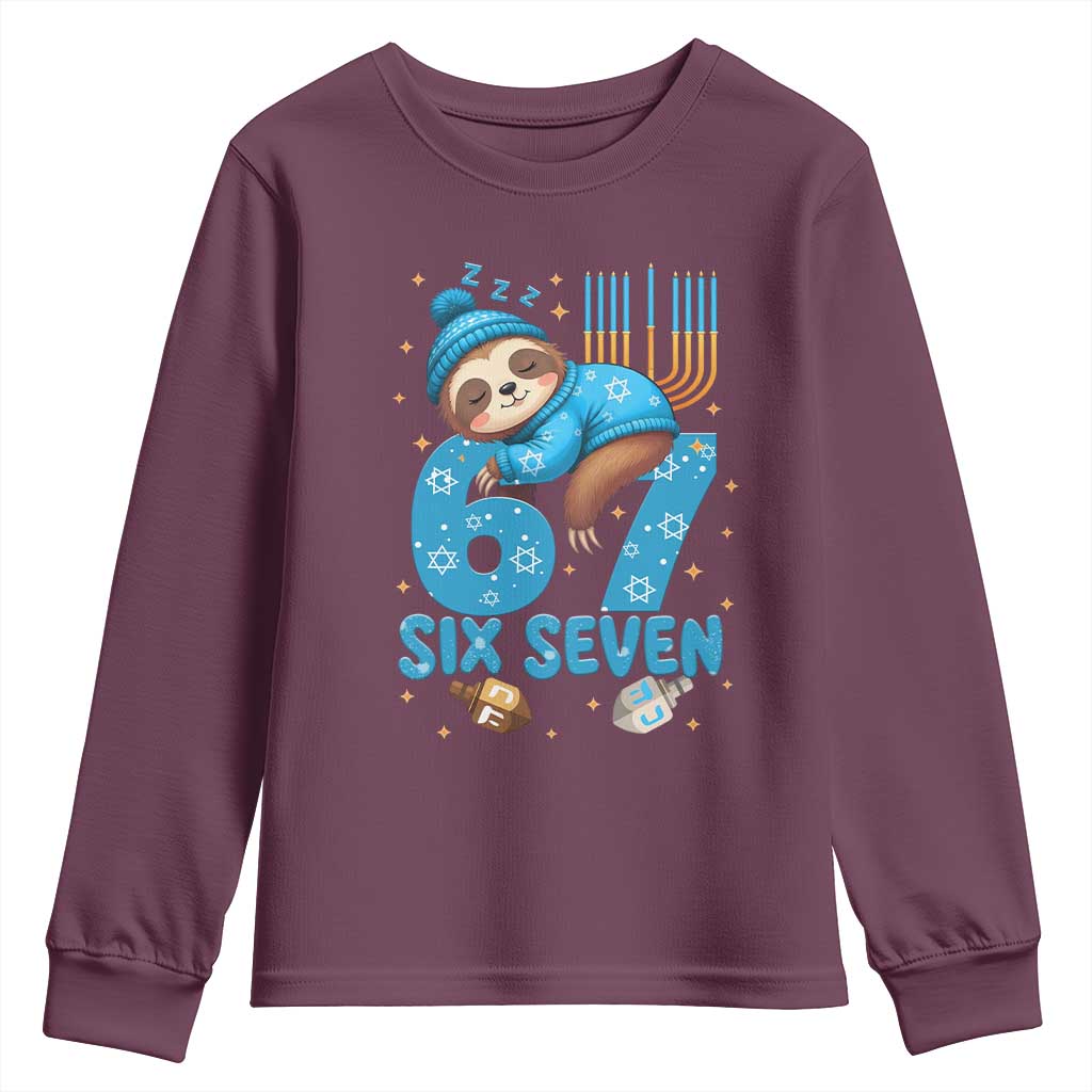 67 Six Seven Meme Youth Sweatshirt Funny Hanukkah Sloth - Wonder Print Shop