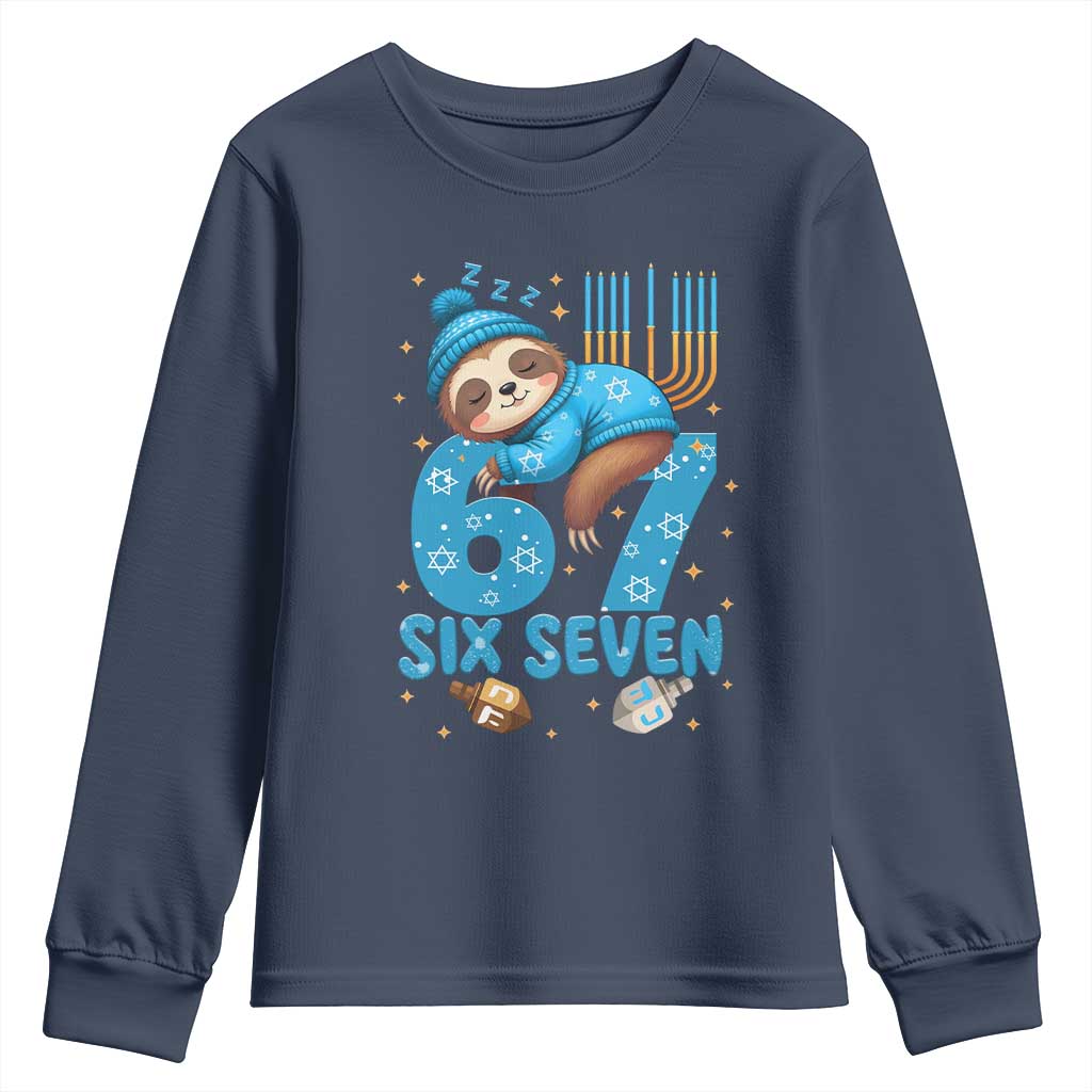 67 Six Seven Meme Youth Sweatshirt Funny Hanukkah Sloth - Wonder Print Shop