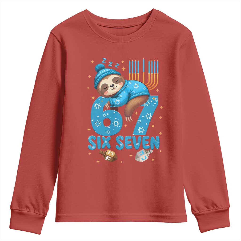 67 Six Seven Meme Youth Sweatshirt Funny Hanukkah Sloth - Wonder Print Shop