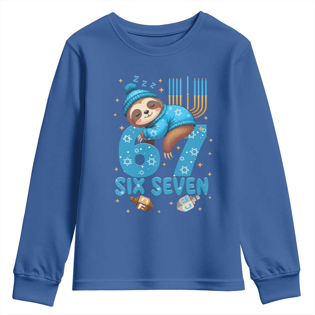 67 Six Seven Meme Youth Sweatshirt Funny Hanukkah Sloth - Wonder Print Shop
