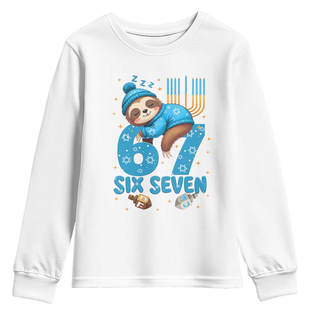 67 Six Seven Meme Youth Sweatshirt Funny Hanukkah Sloth - Wonder Print Shop
