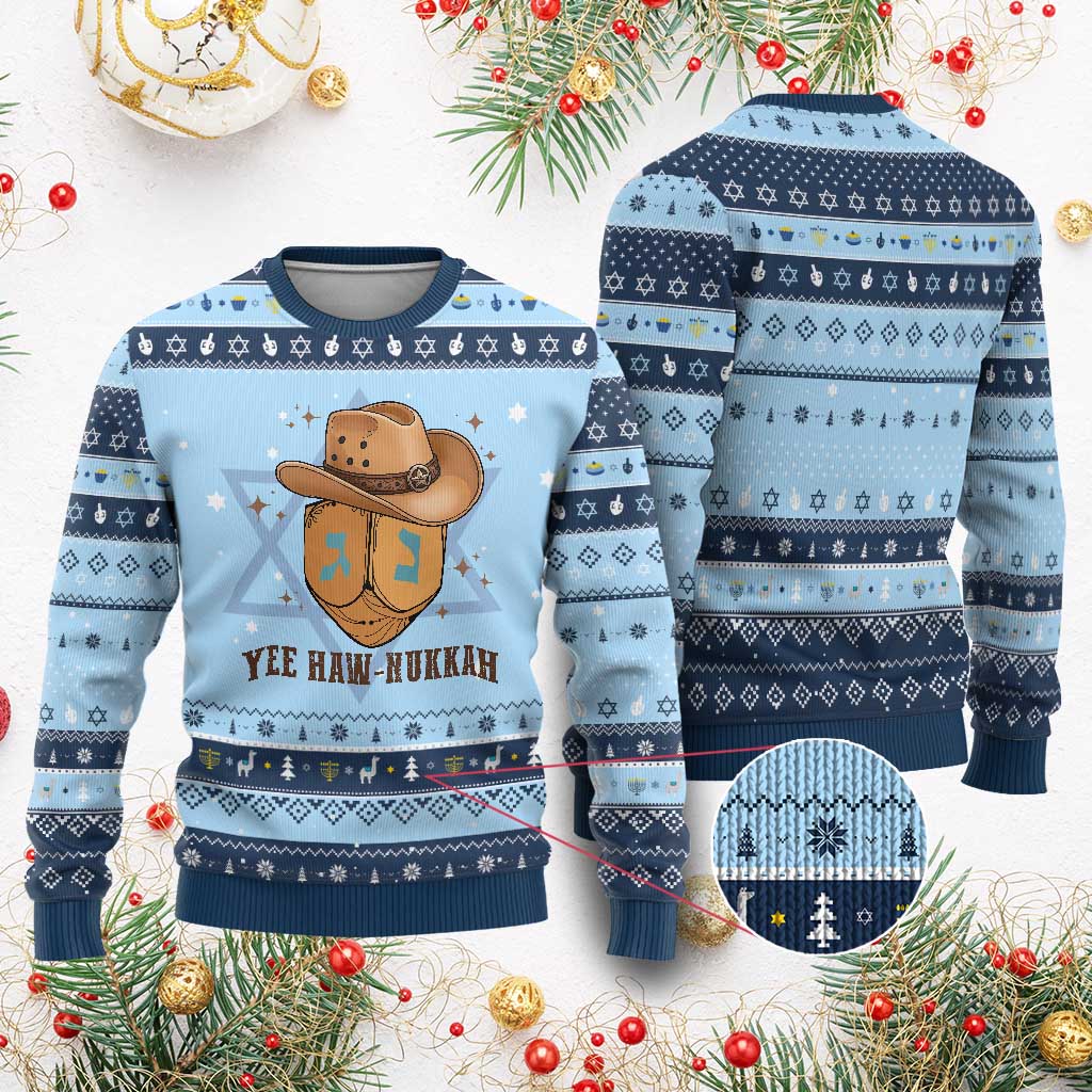 Yee Haw Nukkah Hanukkah Ugly Sweater Funny Cowboy Hanukkah - Wonder Print Shop
