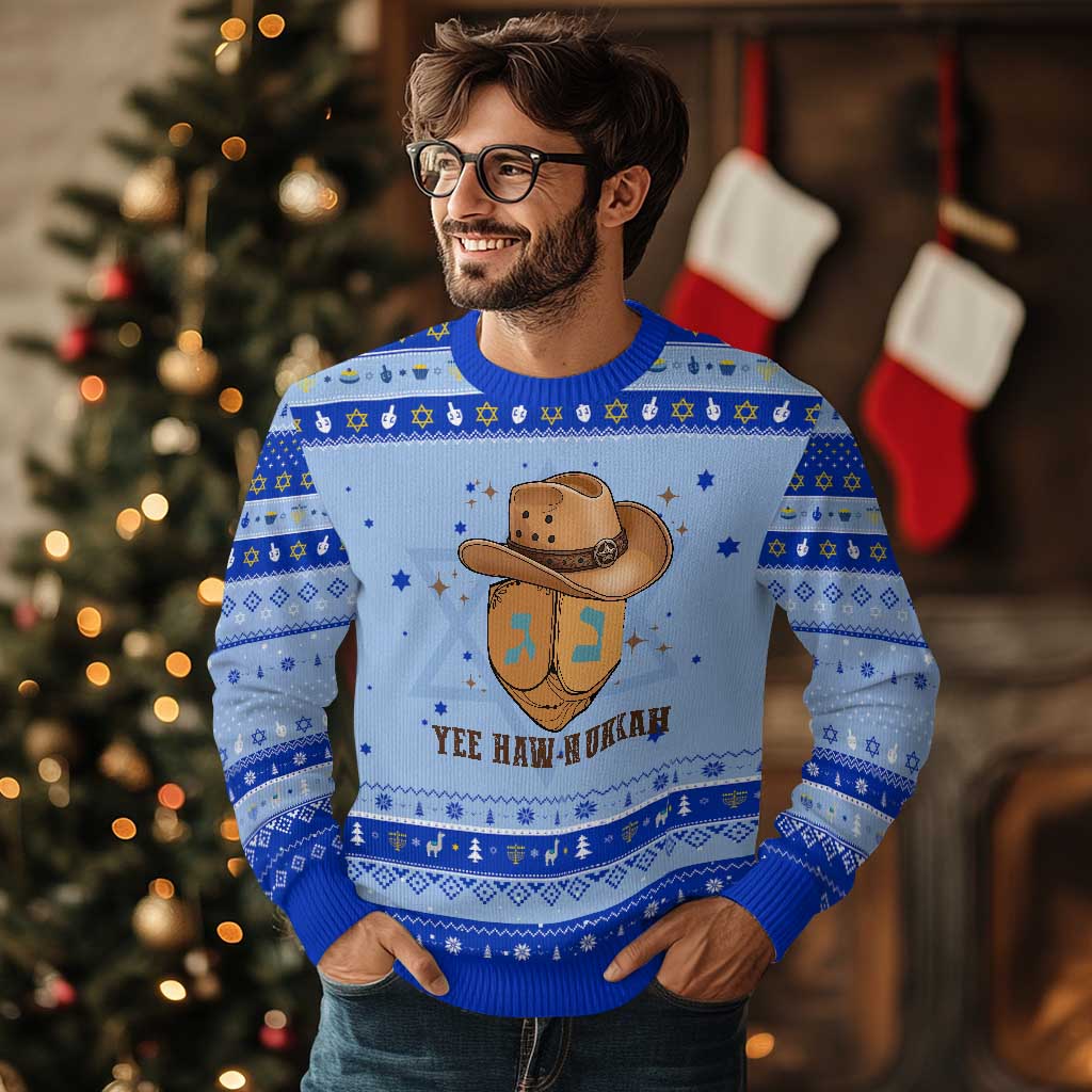 Yee Haw Nukkah Hanukkah Ugly Sweater Funny Cowboy Hanukkah - Wonder Print Shop