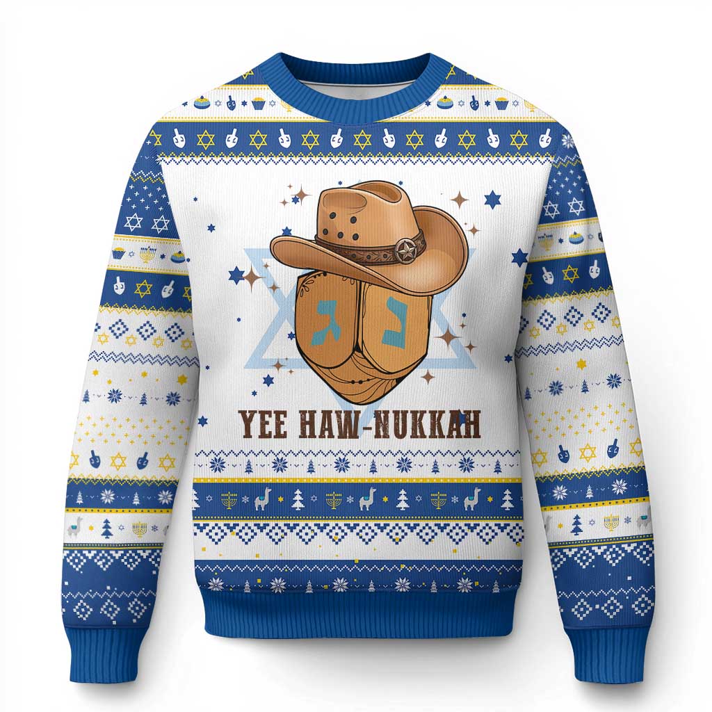Yee Haw Nukkah Hanukkah Ugly Sweater Funny Cowboy Hanukkah - Wonder Print Shop