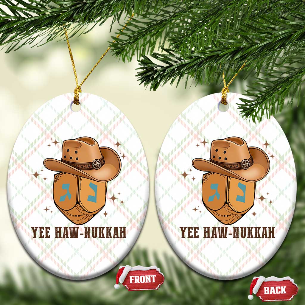 Yee Haw Nukkah Ceramic Ornament Funny Cowboy Hanukkah - Wonder Print Shop