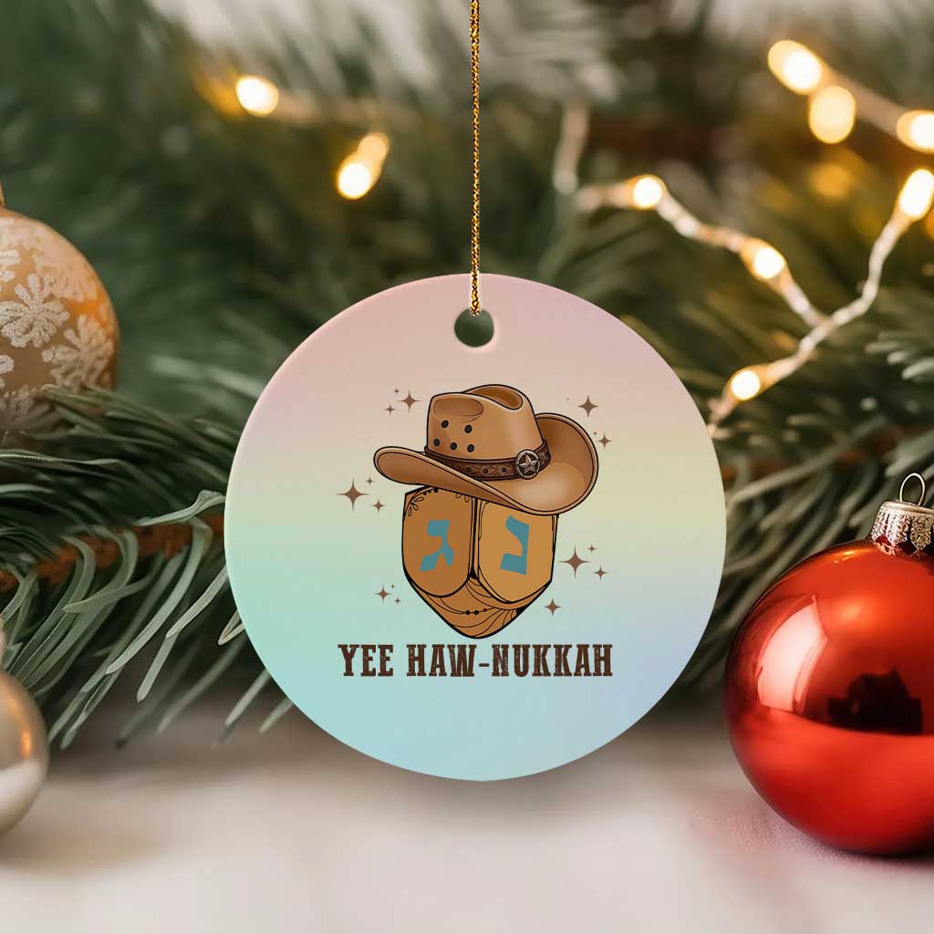 Yee Haw Nukkah Ceramic Ornament Funny Cowboy Hanukkah - Wonder Print Shop