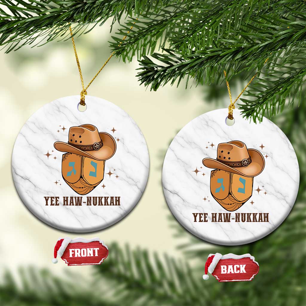 Yee Haw Nukkah Ceramic Ornament Funny Cowboy Hanukkah - Wonder Print Shop