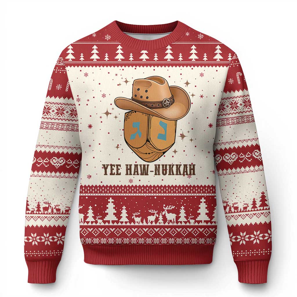 Yee Haw Nukkah Ugly Christmas Sweater Funny Cowboy Hanukkah - Wonder Print Shop