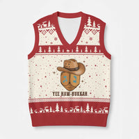 Yee Haw Nukkah V-Neck Knit Sweater Vest Funny Cowboy Hanukkah - Wonder Print Shop