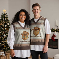 Yee Haw Nukkah V-Neck Knit Sweater Vest Funny Cowboy Hanukkah - Wonder Print Shop