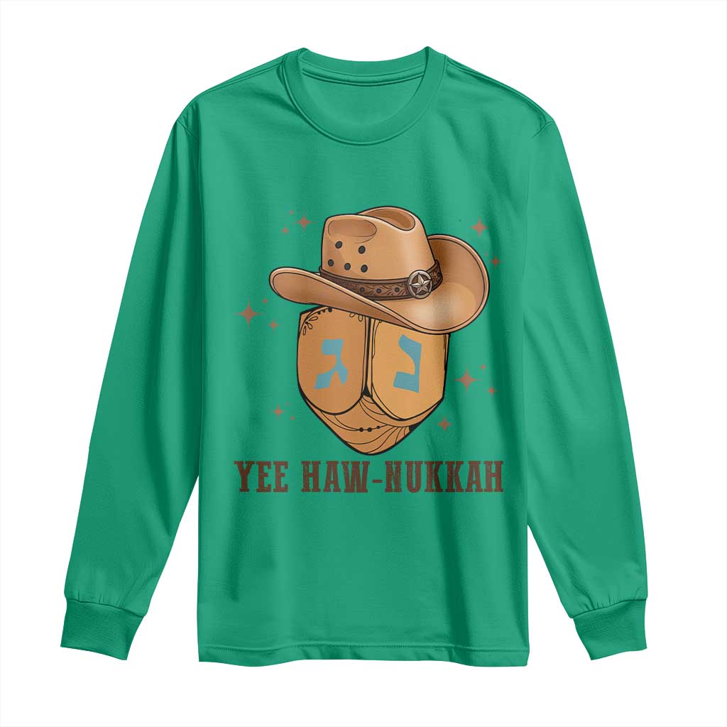 Yee Haw Nukkah Long Sleeve Shirt Funny Cowboy Hanukkah - Wonder Print Shop