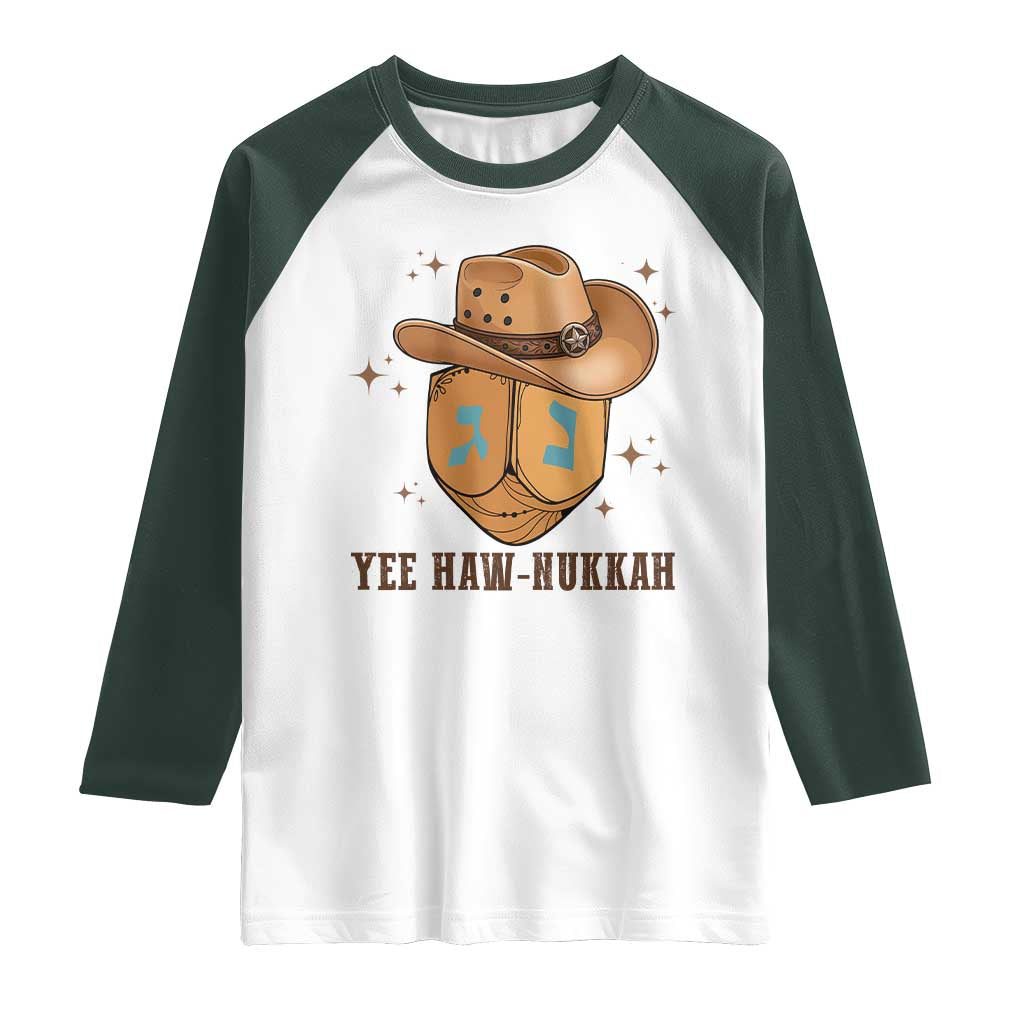 Yee Haw Nukkah Raglan Shirt Funny Cowboy Hanukkah - Wonder Print Shop