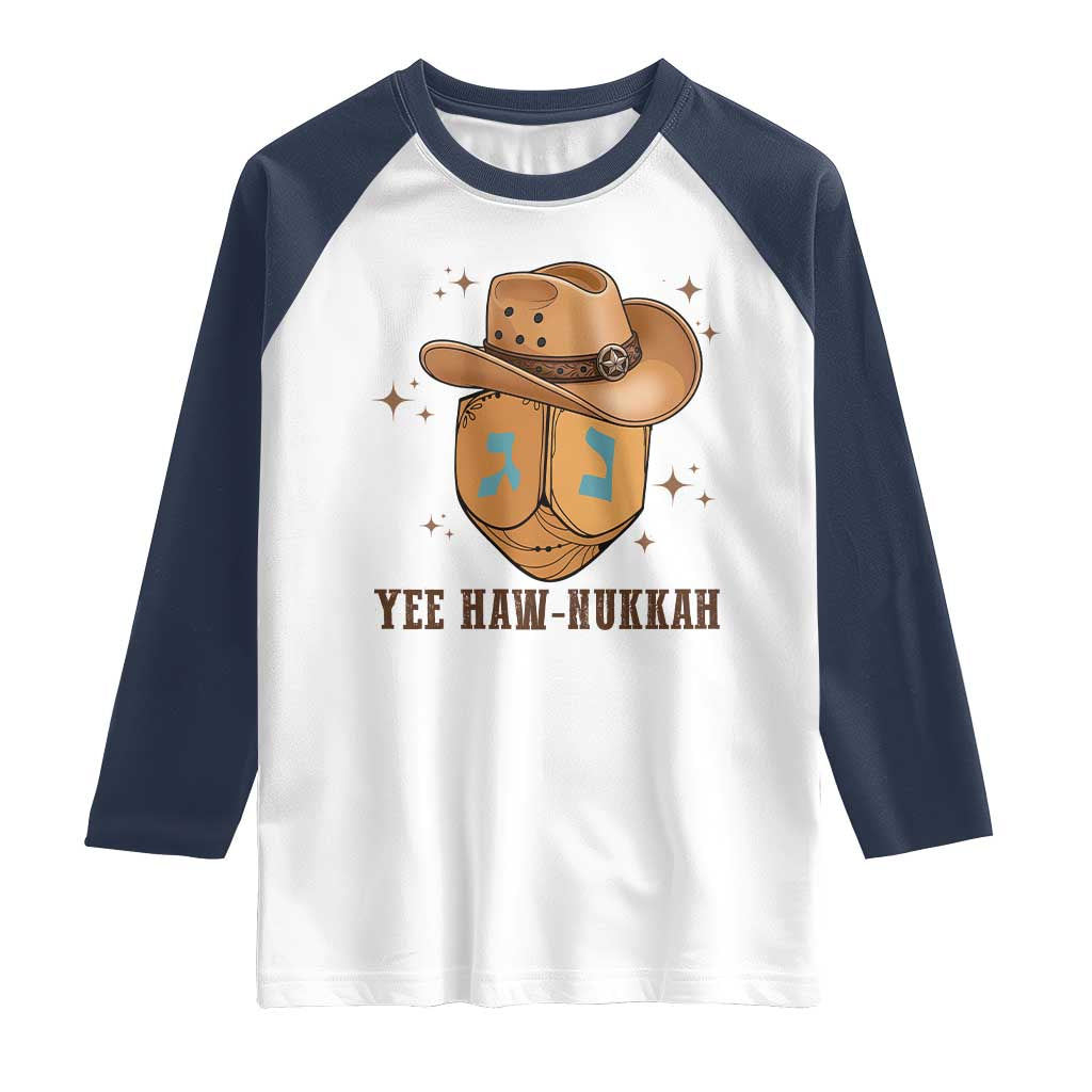 Yee Haw Nukkah Raglan Shirt Funny Cowboy Hanukkah - Wonder Print Shop