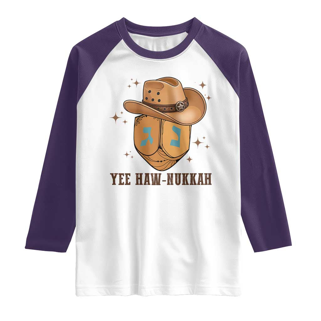 Yee Haw Nukkah Raglan Shirt Funny Cowboy Hanukkah - Wonder Print Shop