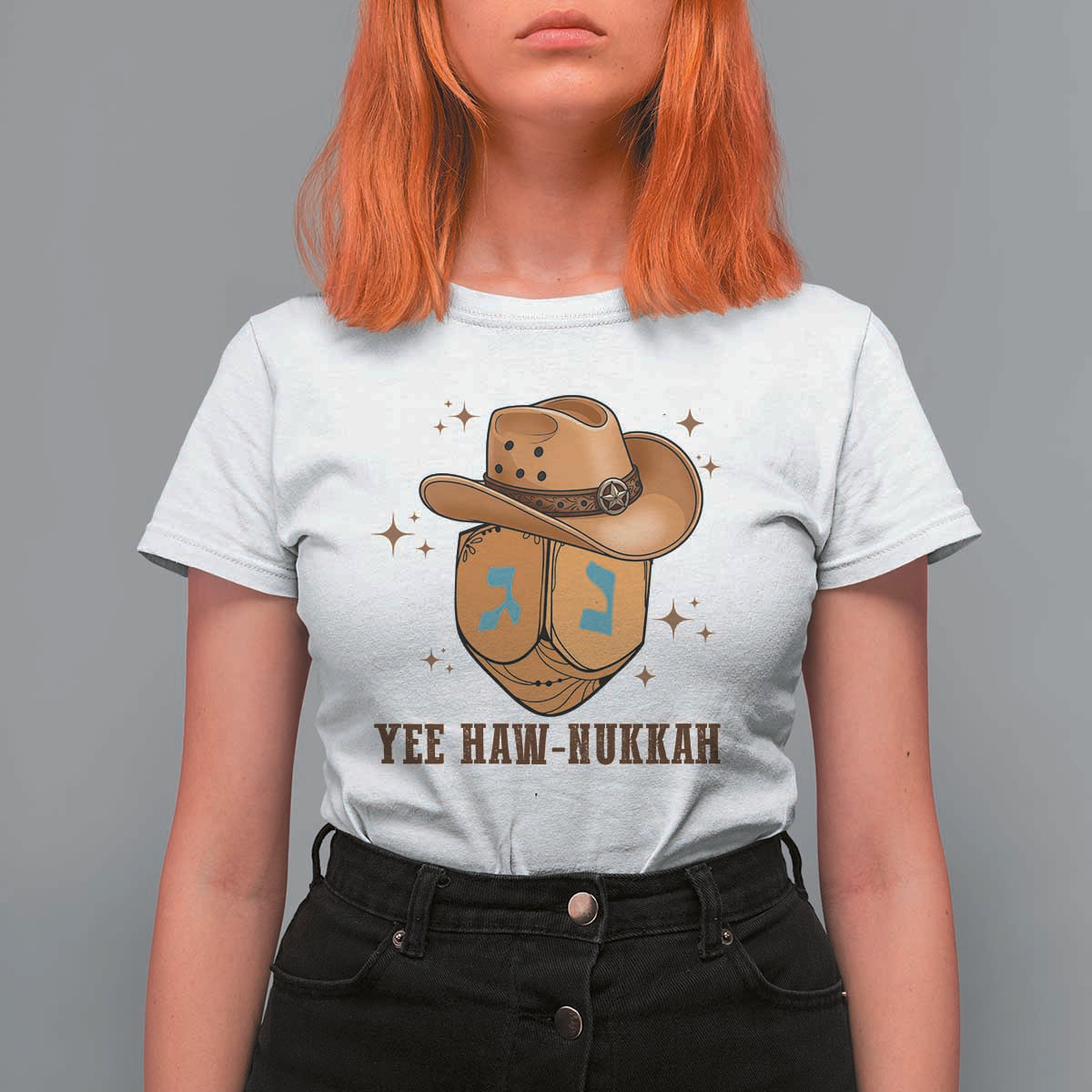 Yee Haw Nukkah T Shirt For Women Funny Cowboy Hanukkah - Wonder Print Shop