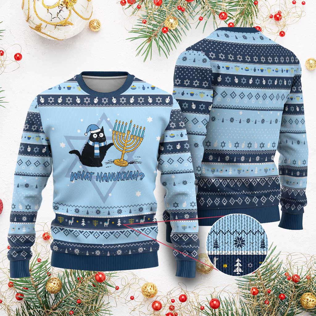 Funny Black Cat Hanukkah Chanukah Hanukkah Ugly Sweater - Wonder Print Shop
