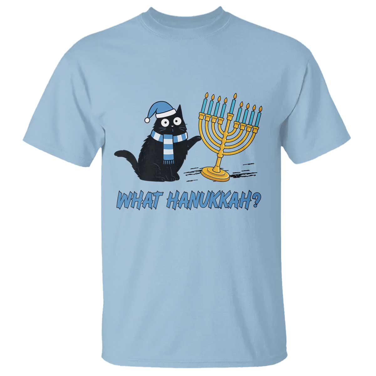 Funny Black Cat Hanukkah Chanukah T Shirt - Wonder Print Shop
