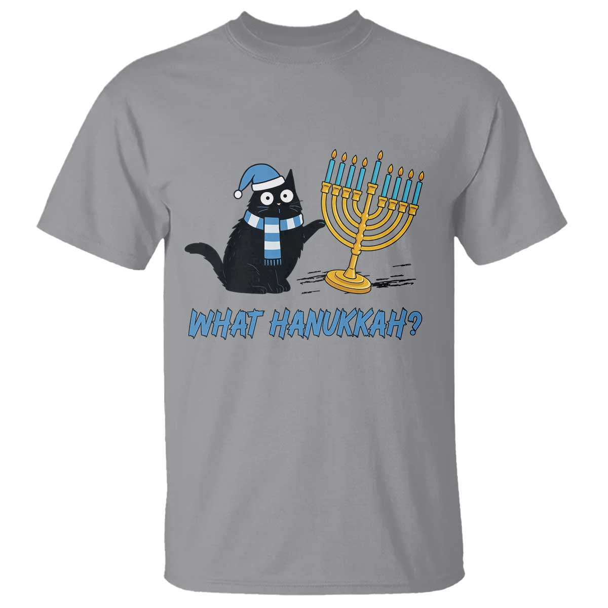 Funny Black Cat Hanukkah Chanukah T Shirt - Wonder Print Shop