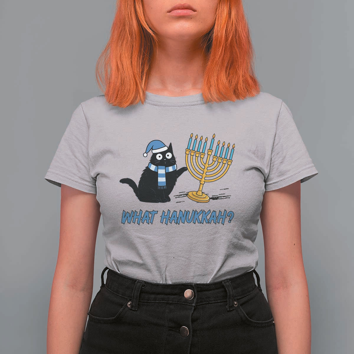 Funny Black Cat Hanukkah Chanukah T Shirt For Women - Wonder Print Shop