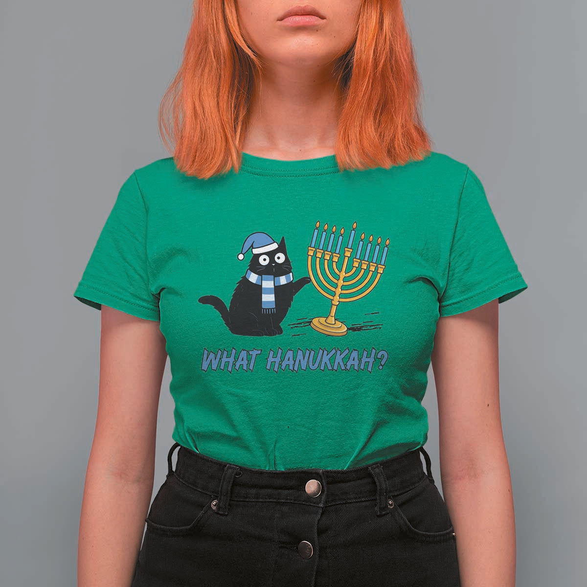 Funny Black Cat Hanukkah Chanukah T Shirt For Women - Wonder Print Shop