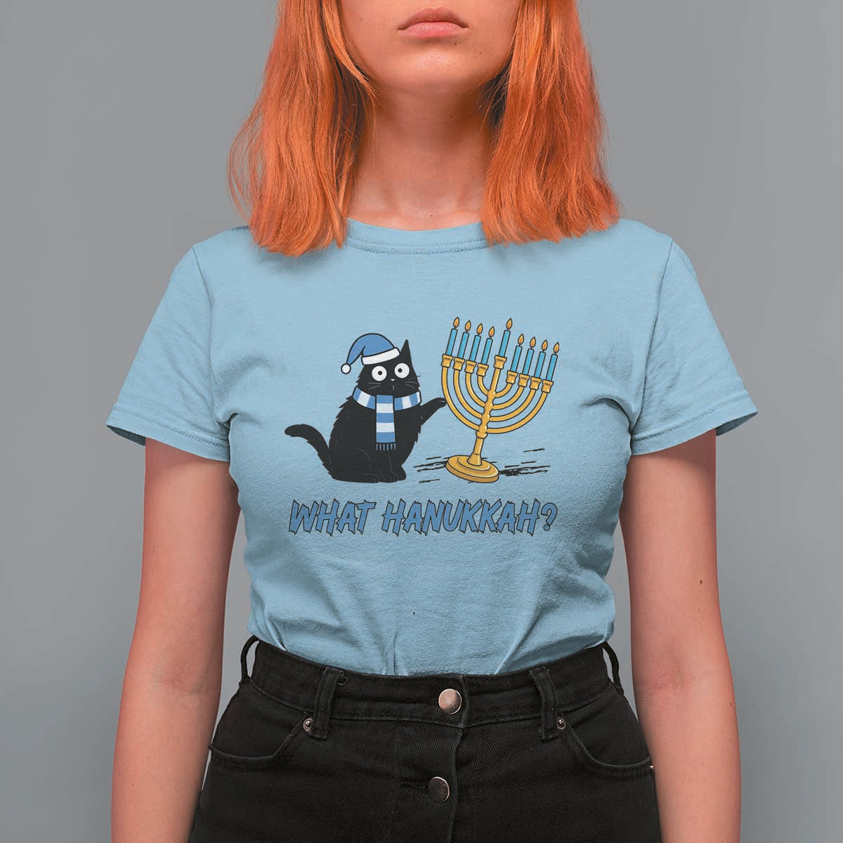 Funny Black Cat Hanukkah Chanukah T Shirt For Women - Wonder Print Shop