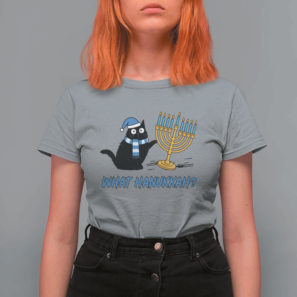 Funny Black Cat Hanukkah Chanukah T Shirt For Women - Wonder Print Shop