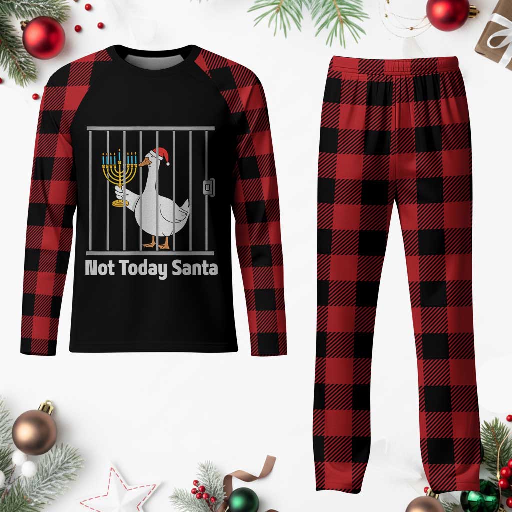 Funny Goose Hanukkah Chanukah Plaid Pajama Set Not Today Santa - Wonder Print Shop
