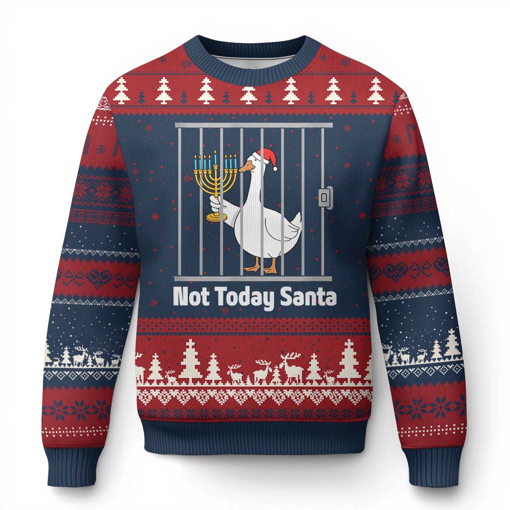 Funny Goose Hanukkah Chanukah Ugly Christmas Sweater Not Today Santa - Wonder Print Shop