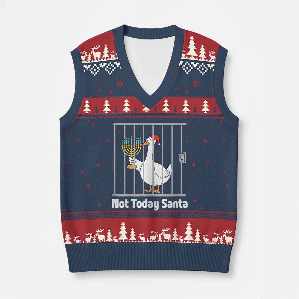 Funny Goose Hanukkah Chanukah V-Neck Knit Sweater Vest Not Today Santa - Wonder Print Shop