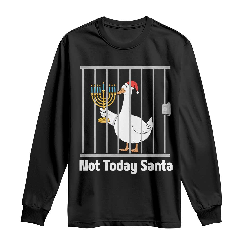 Funny Goose Hanukkah Chanukah Long Sleeve Shirt Not Today Santa - Wonder Print Shop