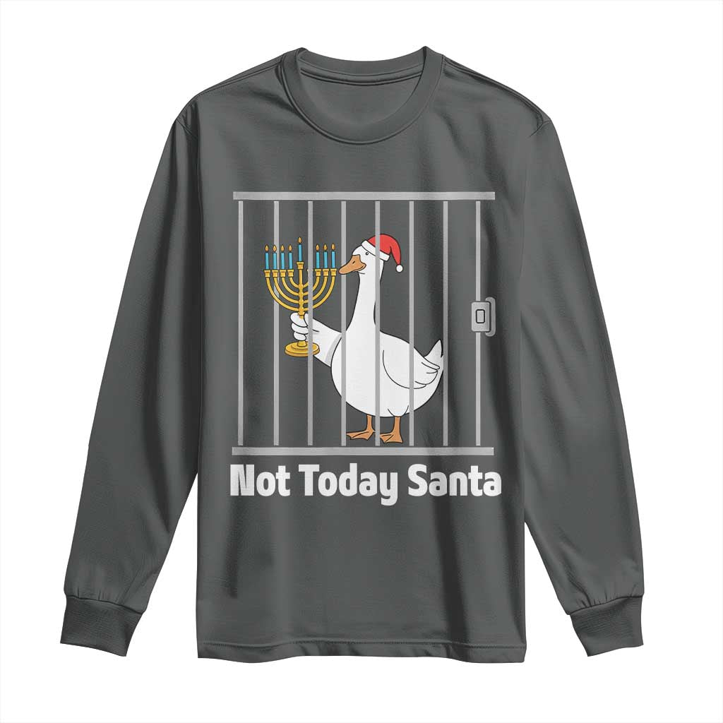 Funny Goose Hanukkah Chanukah Long Sleeve Shirt Not Today Santa - Wonder Print Shop