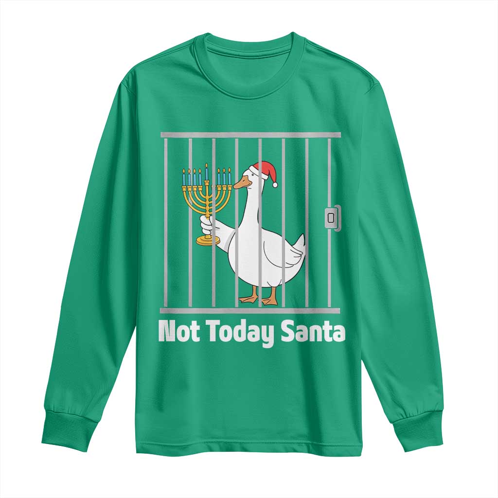 Funny Goose Hanukkah Chanukah Long Sleeve Shirt Not Today Santa - Wonder Print Shop
