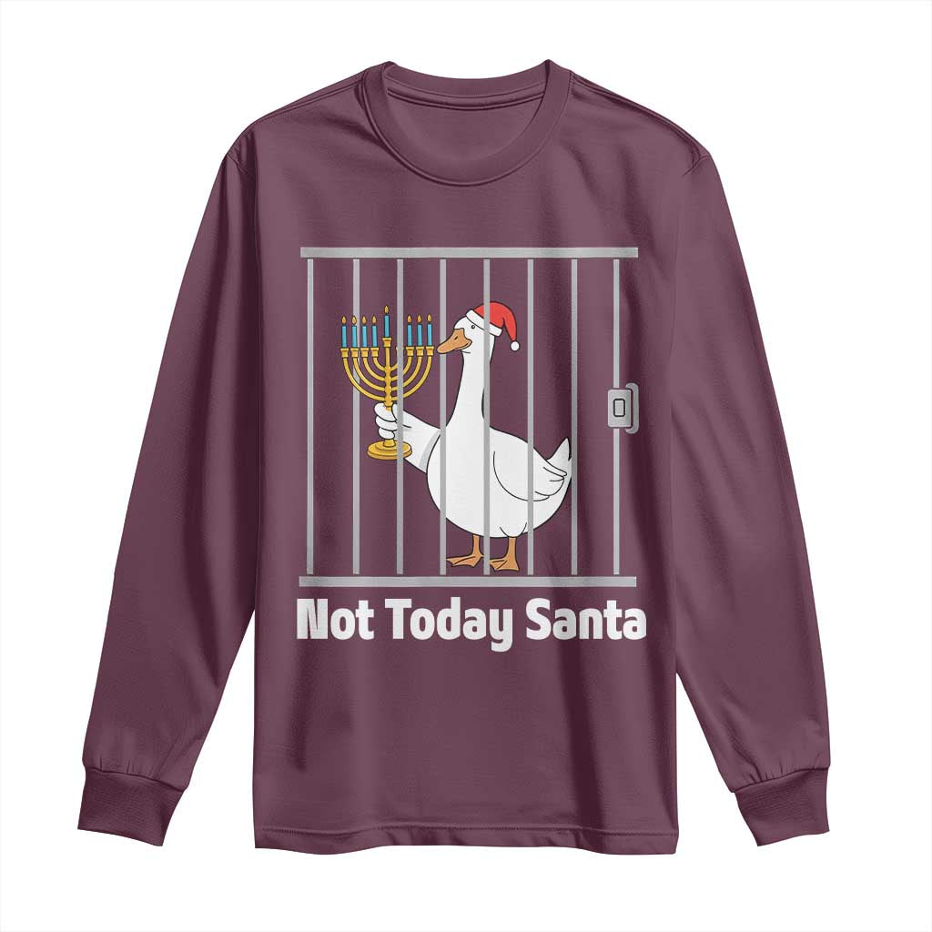 Funny Goose Hanukkah Chanukah Long Sleeve Shirt Not Today Santa - Wonder Print Shop
