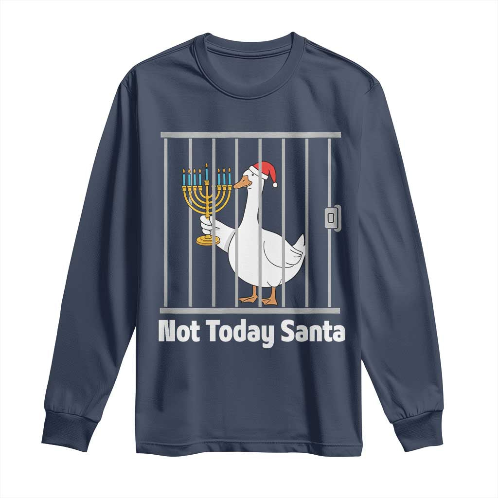 Funny Goose Hanukkah Chanukah Long Sleeve Shirt Not Today Santa - Wonder Print Shop
