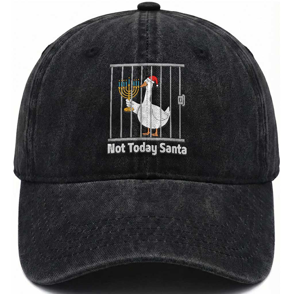 Funny Goose Hanukkah Chanukah Washed Cotton Baseball Cap Not Today Santa