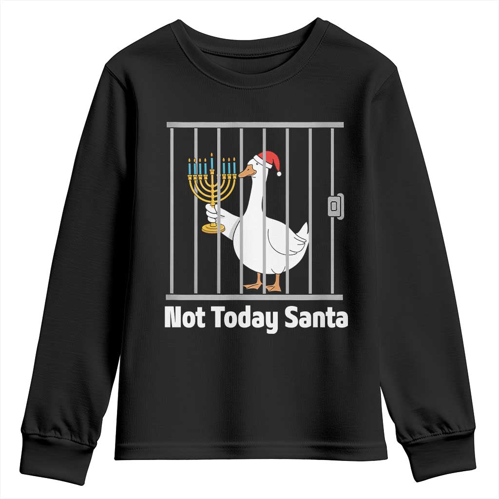 Funny Goose Hanukkah Chanukah Youth Sweatshirt Not Today Santa - Wonder Print Shop