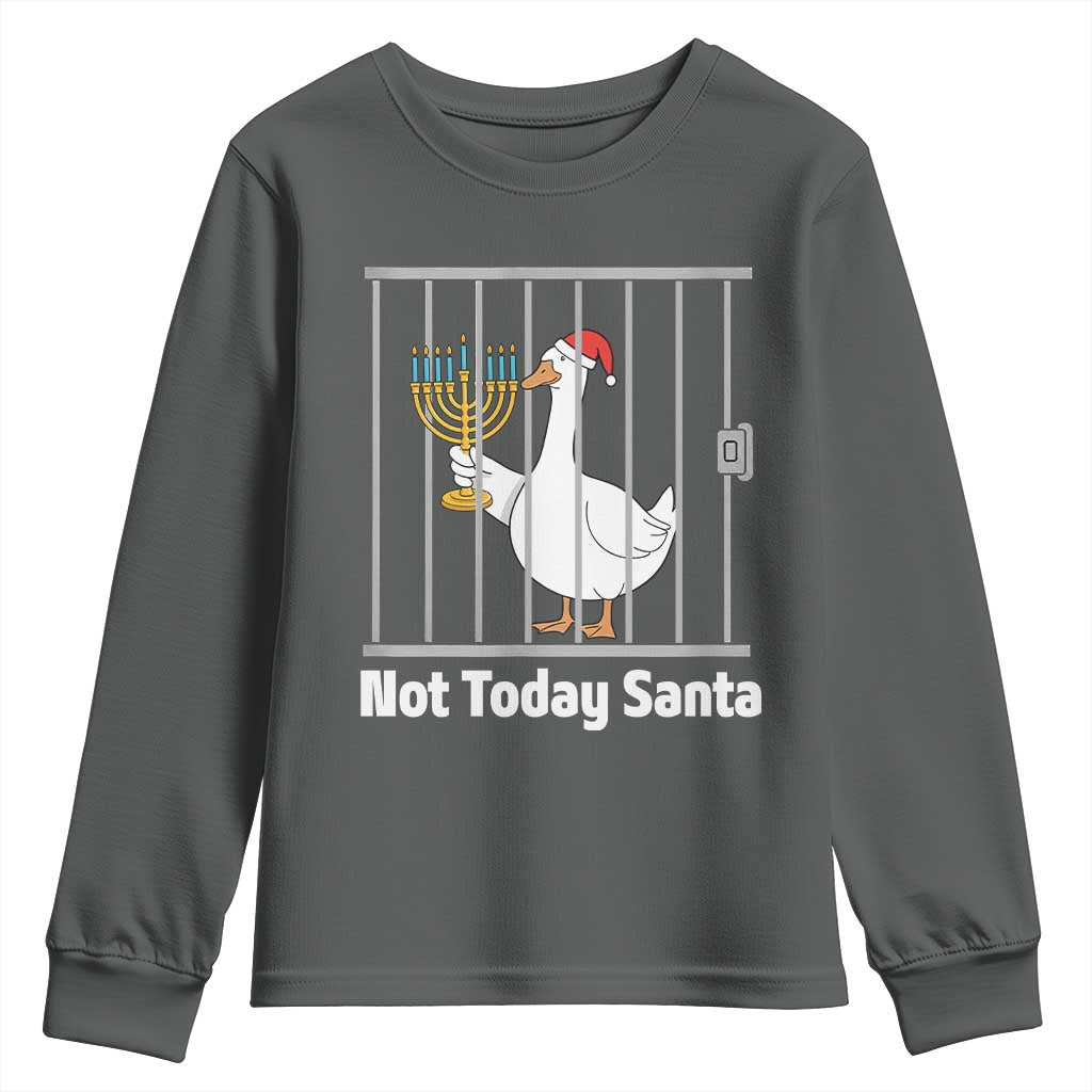 Funny Goose Hanukkah Chanukah Youth Sweatshirt Not Today Santa - Wonder Print Shop