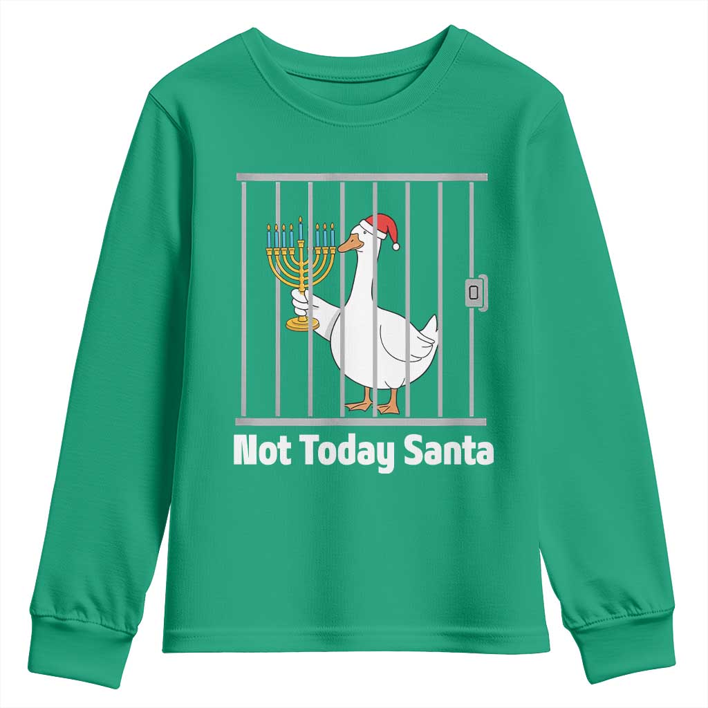 Funny Goose Hanukkah Chanukah Youth Sweatshirt Not Today Santa - Wonder Print Shop