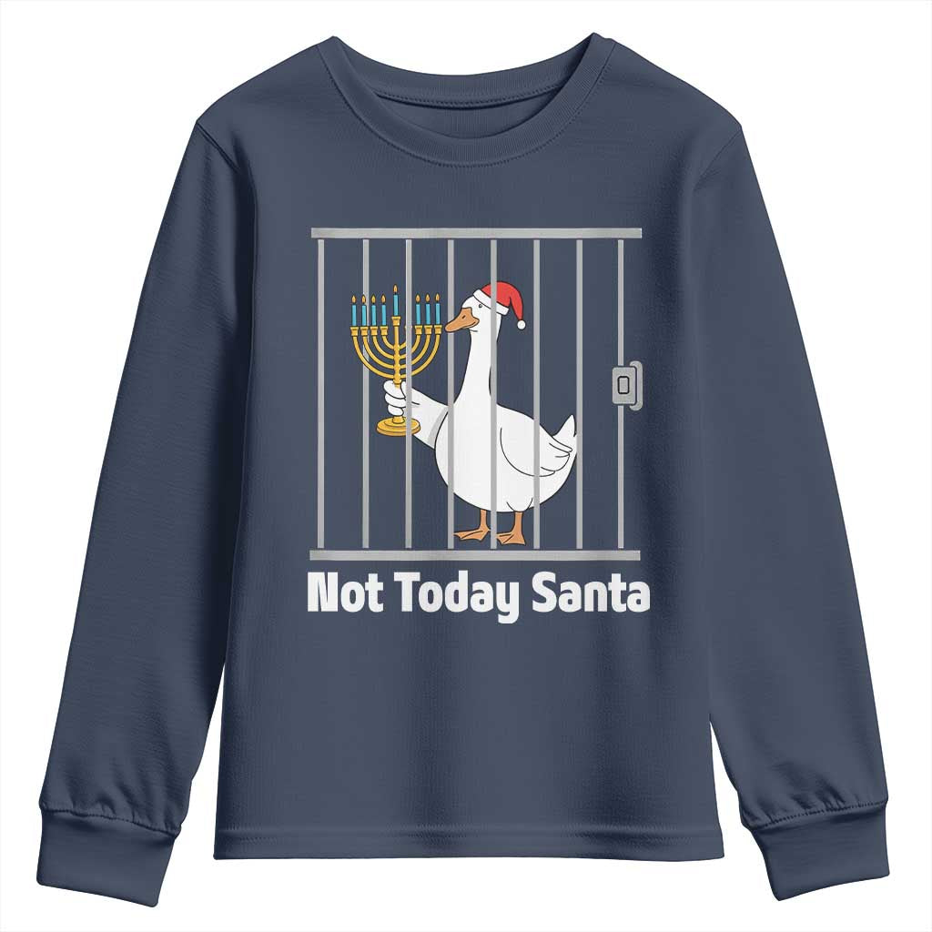 Funny Goose Hanukkah Chanukah Youth Sweatshirt Not Today Santa - Wonder Print Shop