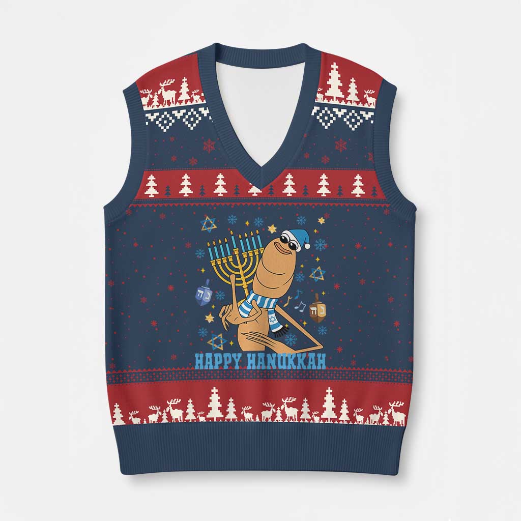 Funny Marcus The Worm Hanukkah Meme V-Neck Knit Sweater Vest - Wonder Print Shop