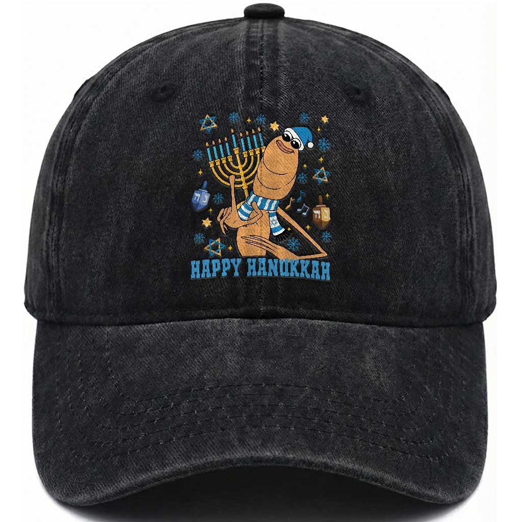 Funny Marcus The Worm Hanukkah Meme Washed Cotton Baseball Cap