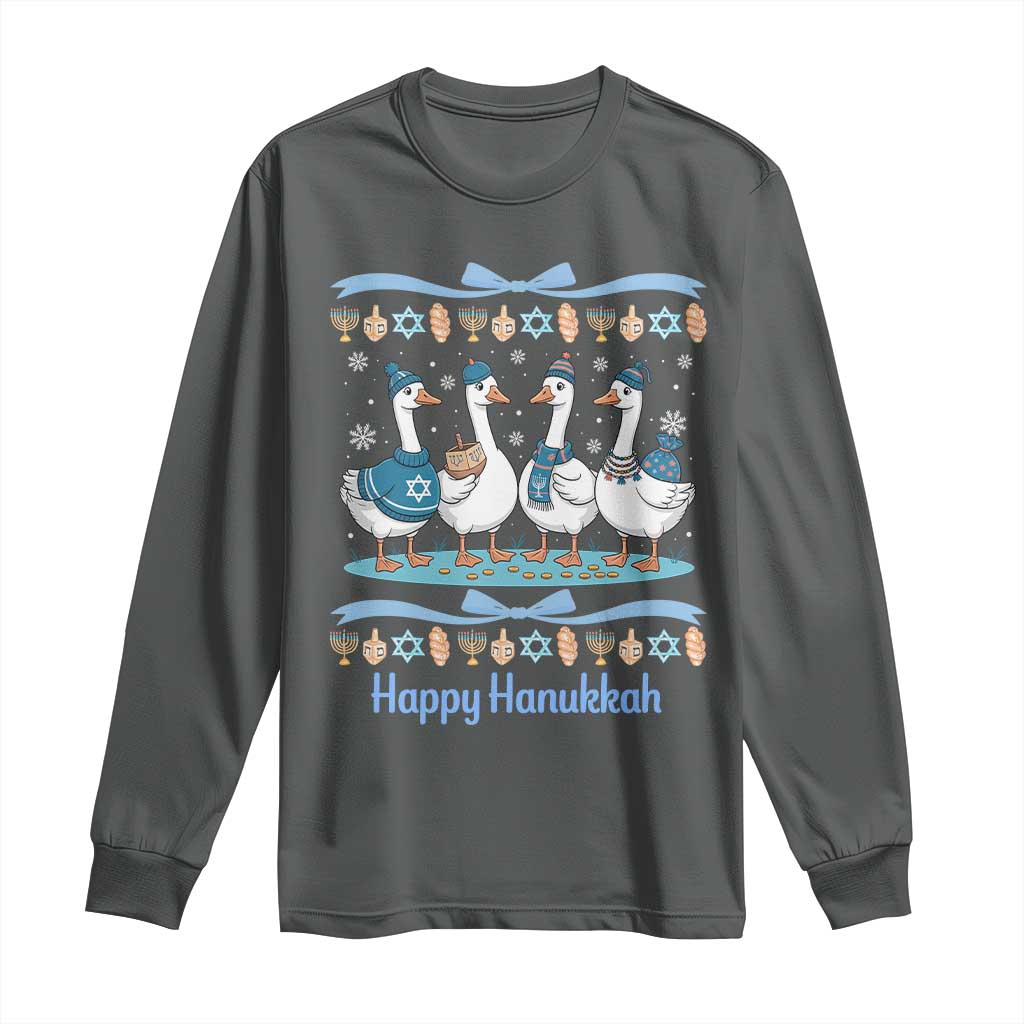Happy Hanukkah Long Sleeve Shirt Funny Silly Goose Chanukah - Wonder Print Shop