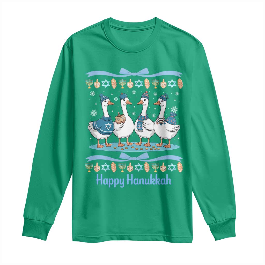 Happy Hanukkah Long Sleeve Shirt Funny Silly Goose Chanukah - Wonder Print Shop