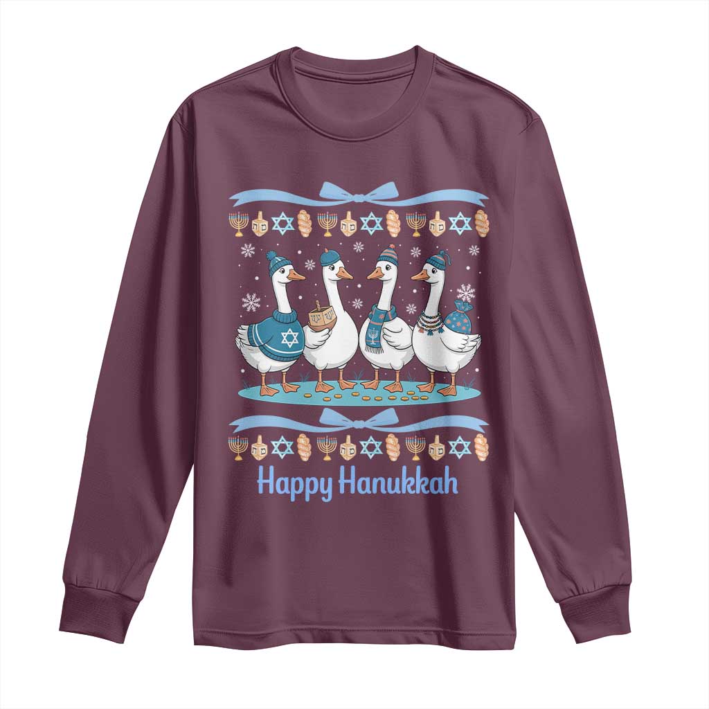 Happy Hanukkah Long Sleeve Shirt Funny Silly Goose Chanukah - Wonder Print Shop