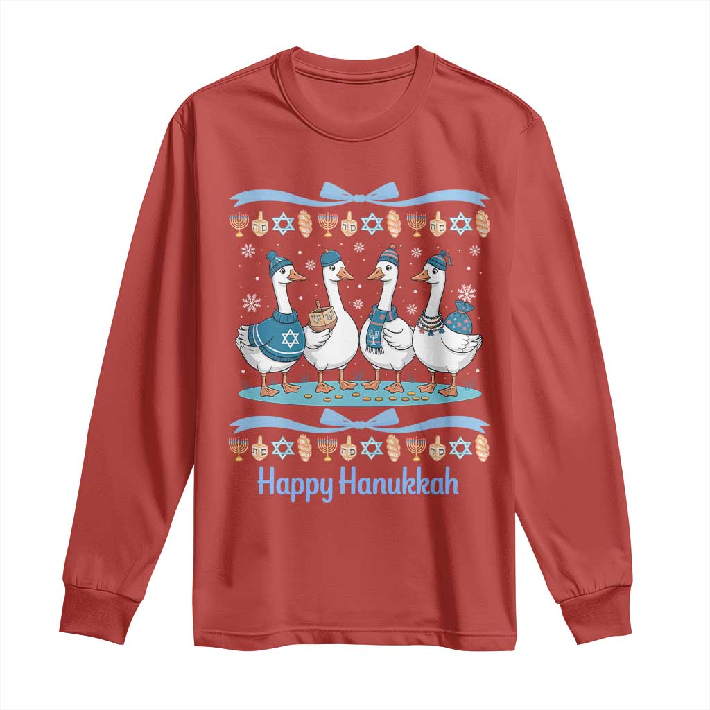 Happy Hanukkah Long Sleeve Shirt Funny Silly Goose Chanukah - Wonder Print Shop