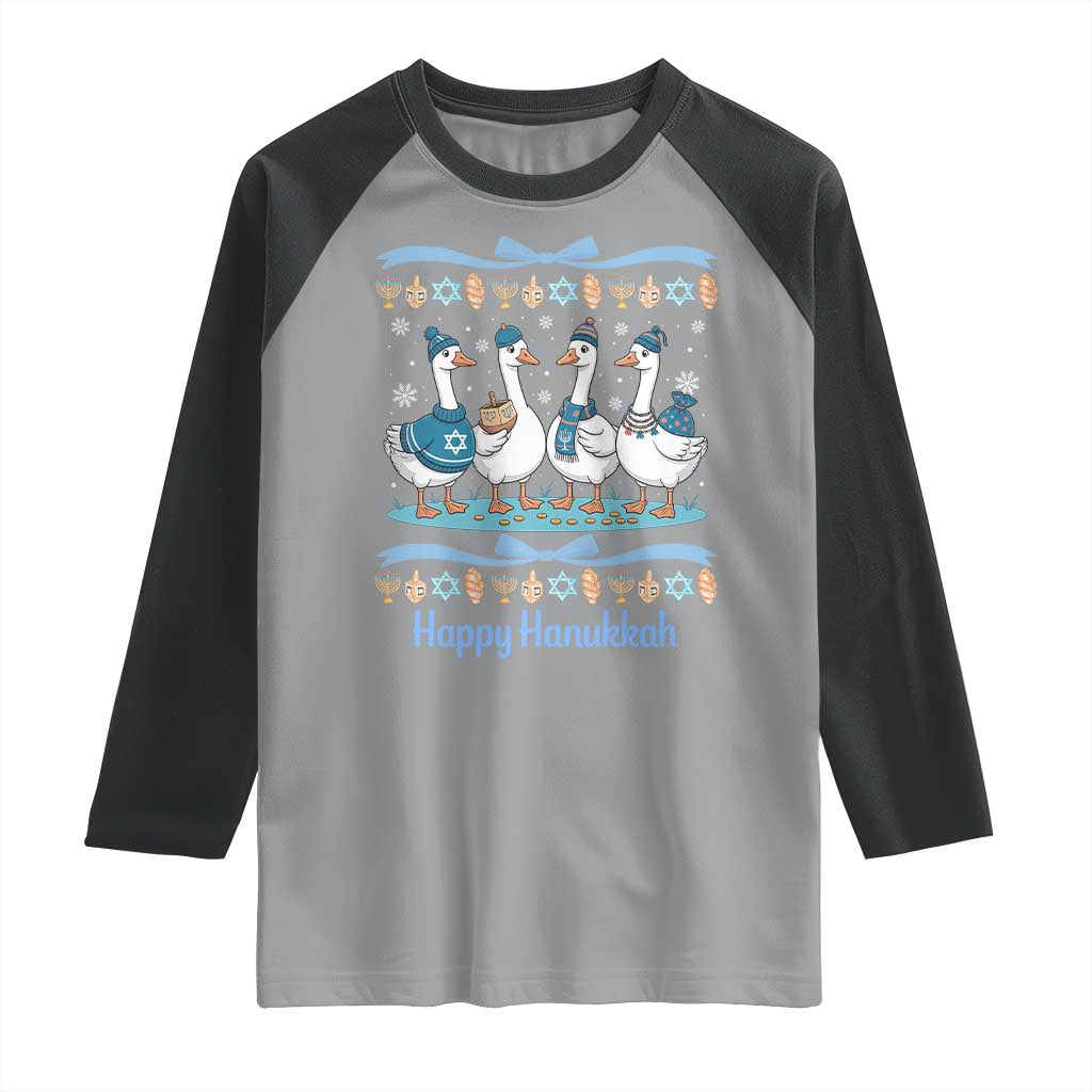 Happy Hanukkah Raglan Shirt Funny Silly Goose Chanukah - Wonder Print Shop