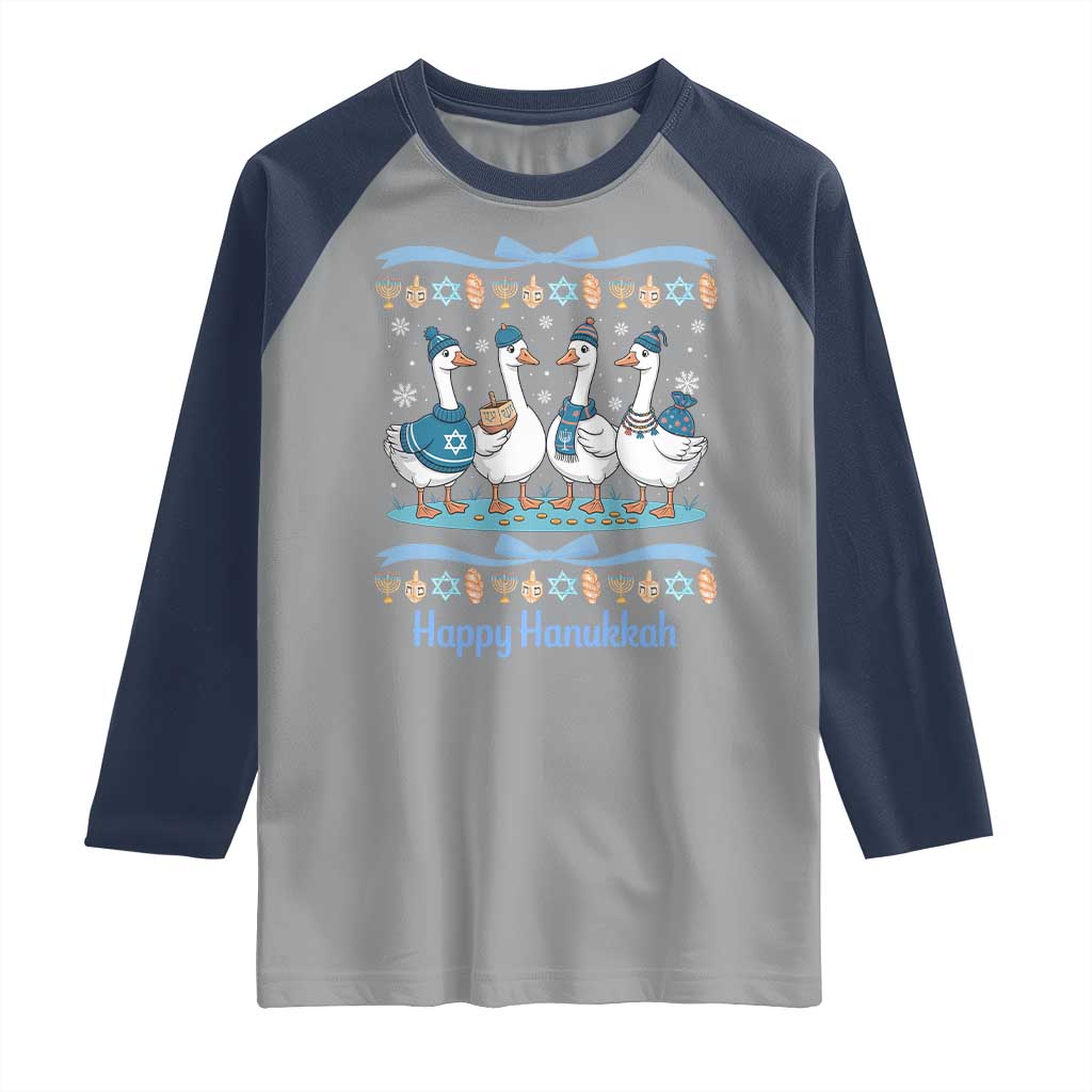Happy Hanukkah Raglan Shirt Funny Silly Goose Chanukah - Wonder Print Shop