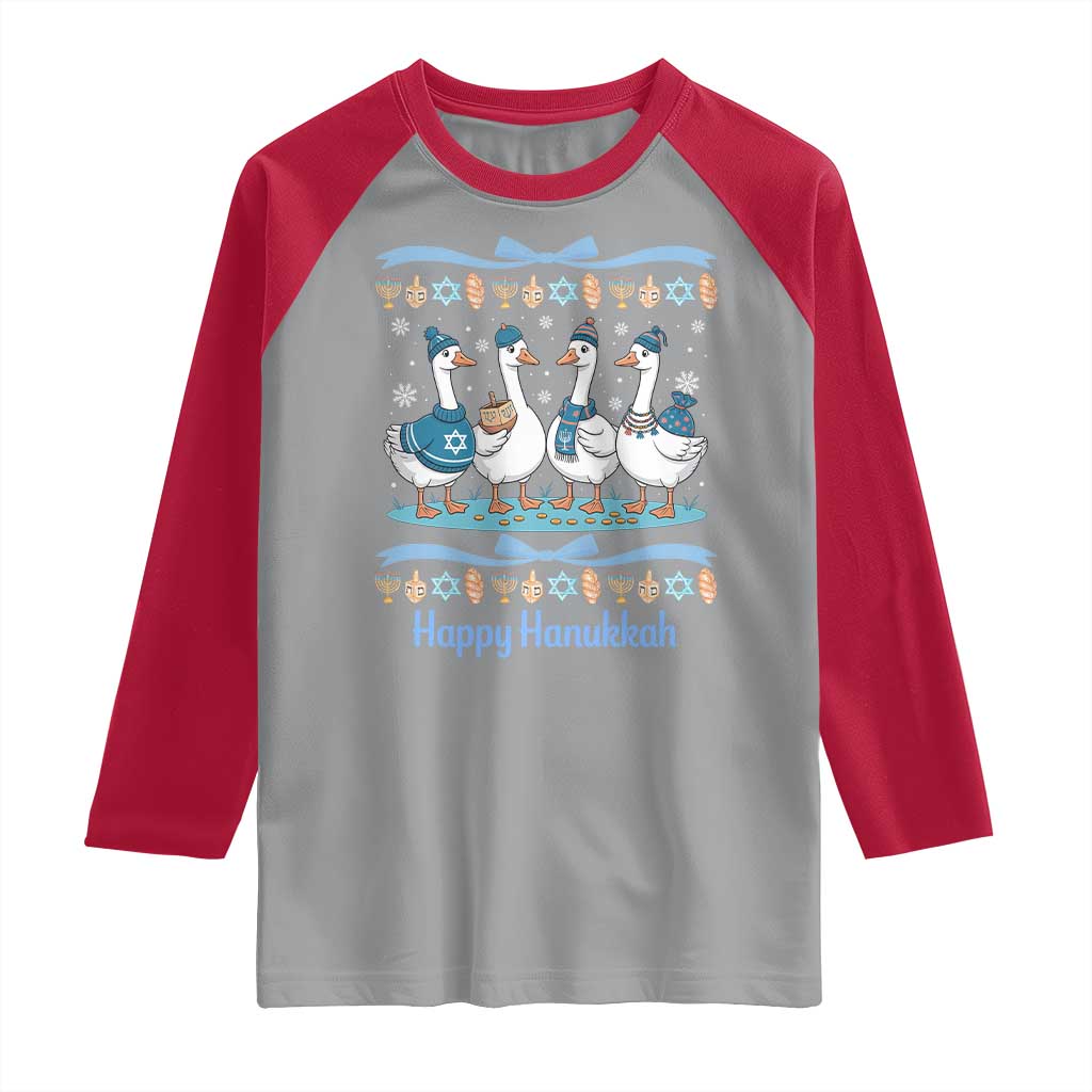 Happy Hanukkah Raglan Shirt Funny Silly Goose Chanukah - Wonder Print Shop